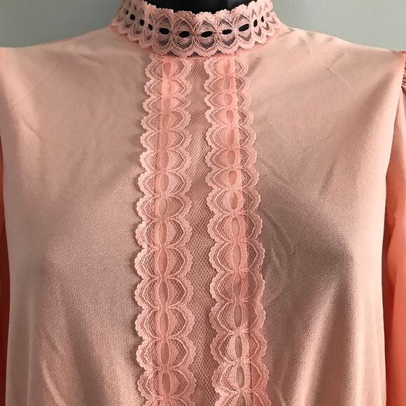 Vintage Peach JCPenney Long Sleeve Dress, 1980s Spring Dress Sz 4 or Small - Picture 7 of 8